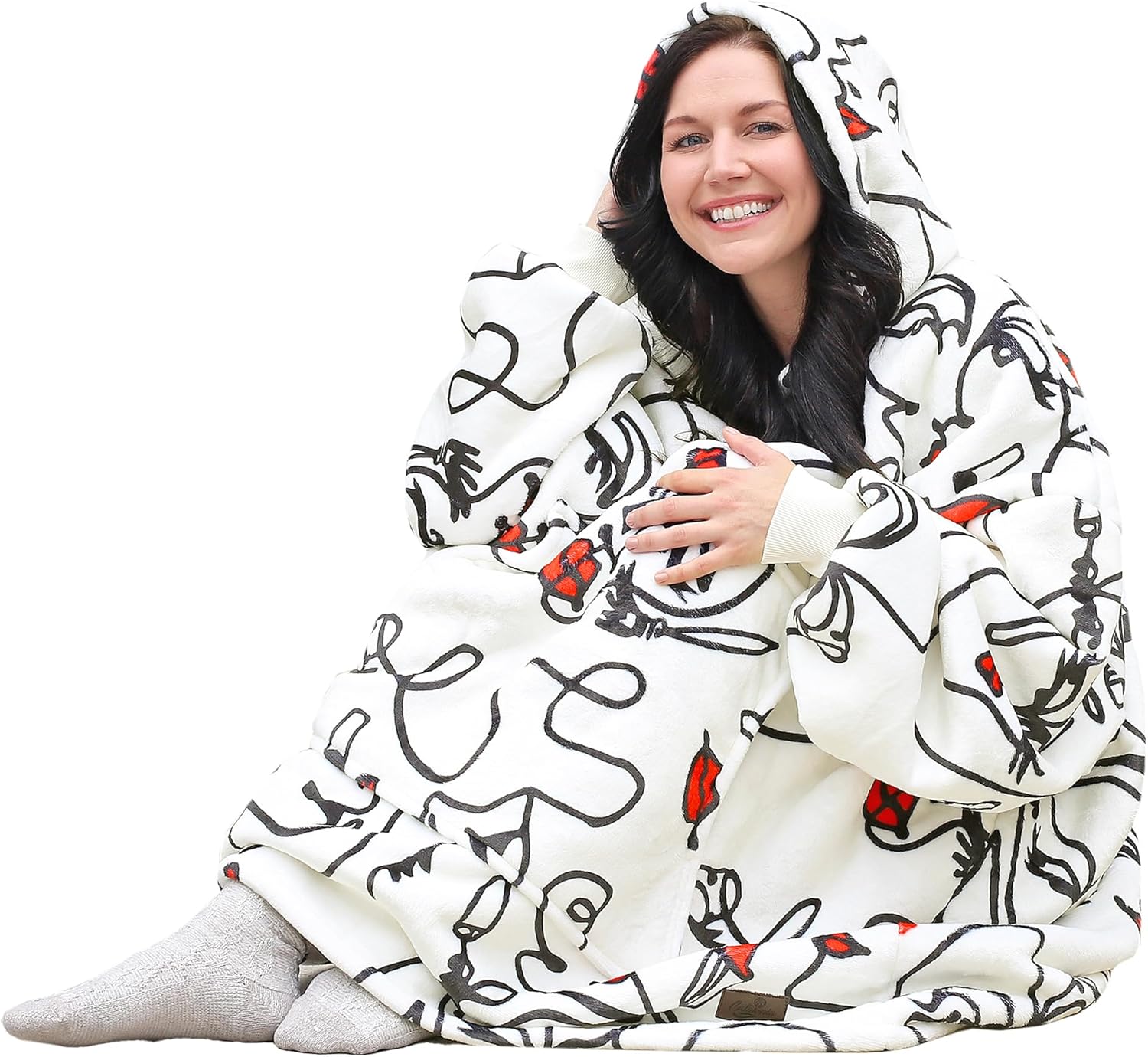 Catalonia Sudadera con capucha de gran tamaño con estampado de cara abstracta, sudadera gigante de sherpa para adultos, hombres, mujeres,