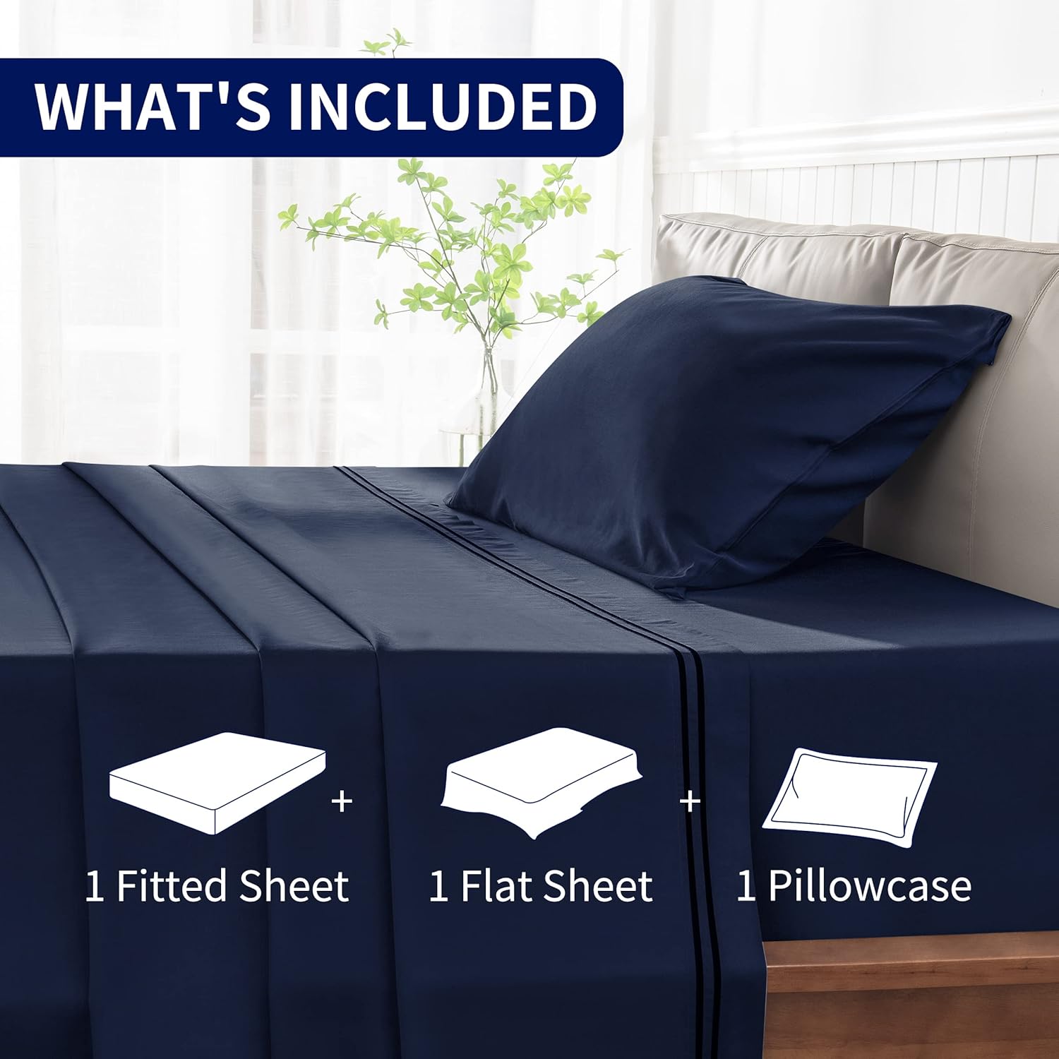Juego de sábanas de 3 piezas para cama individual, sábanas y fundas de almohada de algodón Tencel, con bolsillos profundos, suave, resistente a la