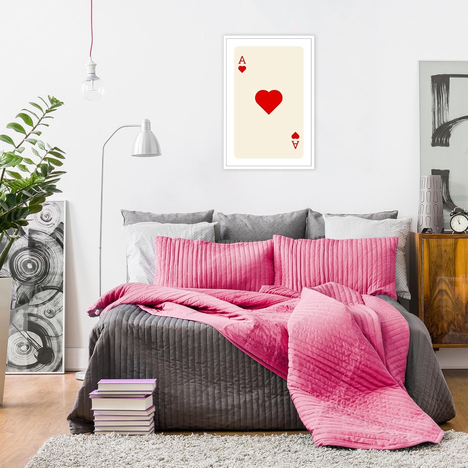 Dcvjiy Póster rojo de Ace Of Hearts de moda retro de cartas de juego en lienzo, arte de pared, impresiones estéticas bonitas, pintura moderna y