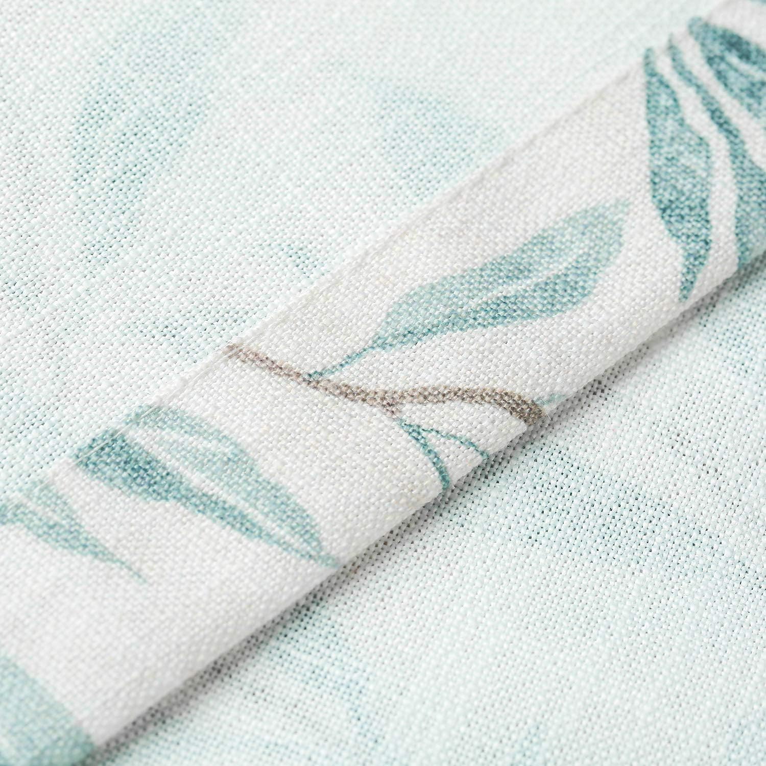 VOGOL Cenefas azules para ventanas, preciosas cortinas de ventana con estampado de hojas, cenefas de cocina con bolsillo para barra, para ventanas,