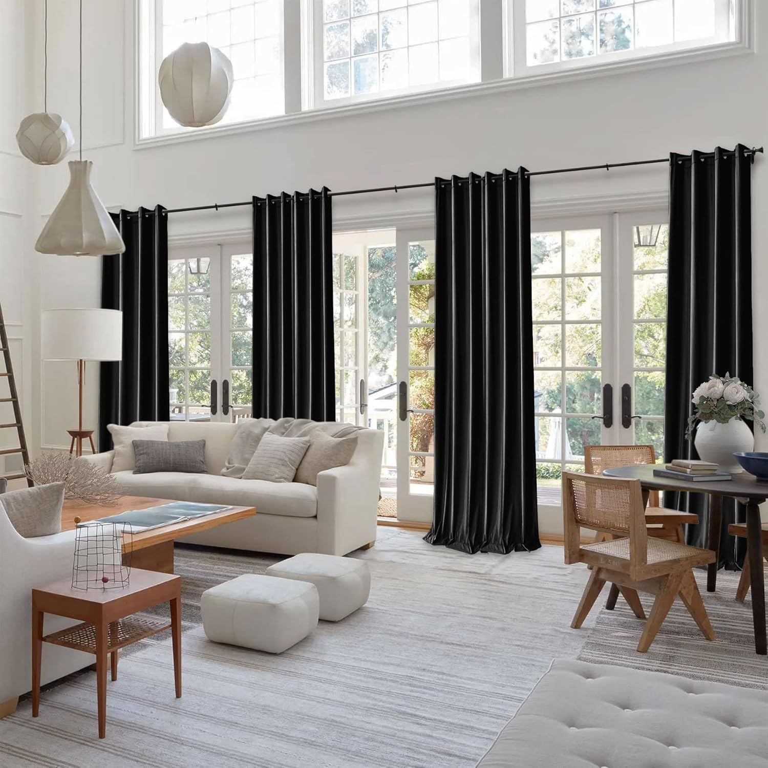Frelement Cortinas de terciopelo de 144 pulgadas de largo, cortinas de oscurecimiento de habitación para ventanas altas, paneles de ventana con