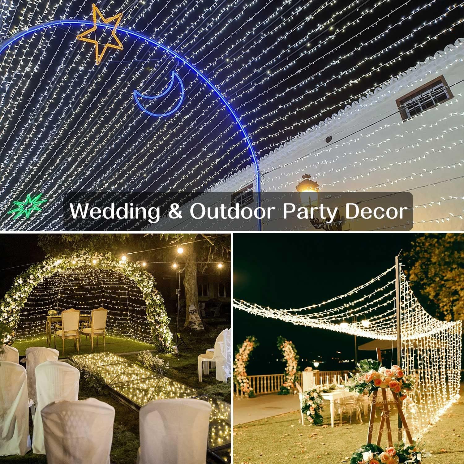 Luces de Navidad para exteriores, 800 luces LED de 330 pies, color blanco cálido, 8 modos de enchufe, decoración impermeable, luces parpadeantes