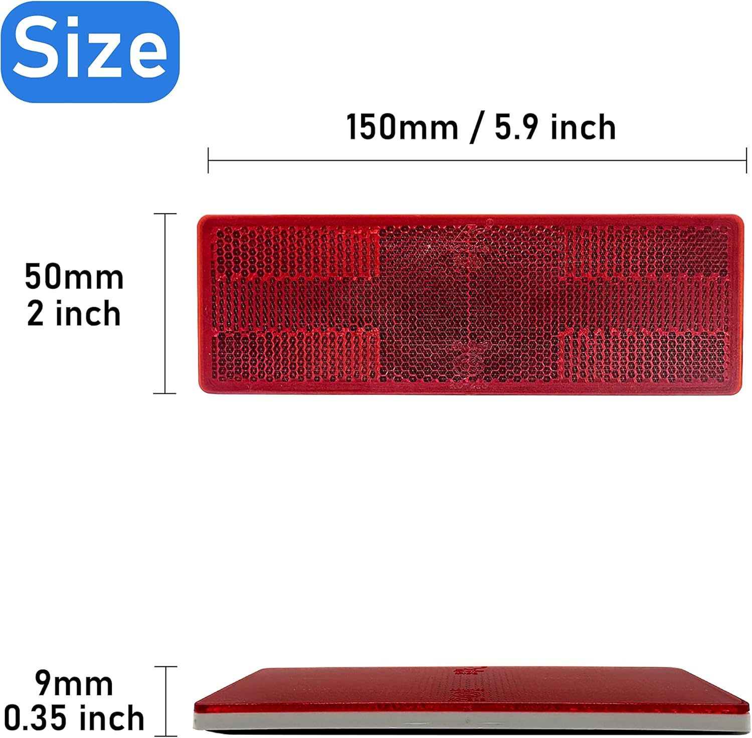 Reflector 150X50mm autoadhesivo rectángulo de seguridad impermeable para entrada de buzón remolque