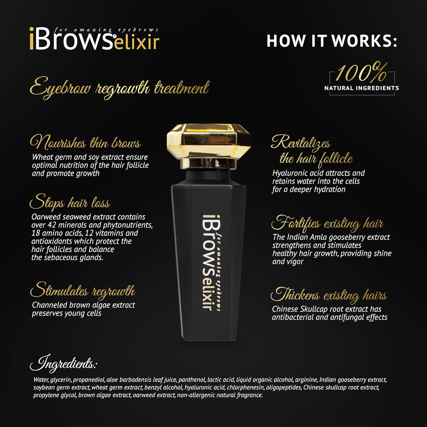 iBrows Elixir – Suero para el crecimiento de las cejas, tratamiento prémium para el crecimiento de las cejas con ingredientes naturales, sin