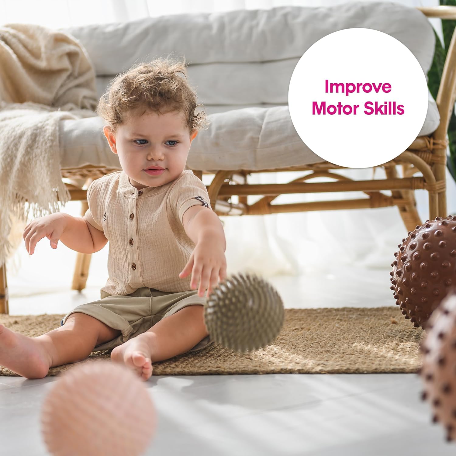 Edushape La bola sensorial original para bebé, bola de bebé de color bohemio chic de 4 pulgadas que ayuda a mejorar las habilidades motoras gruesas