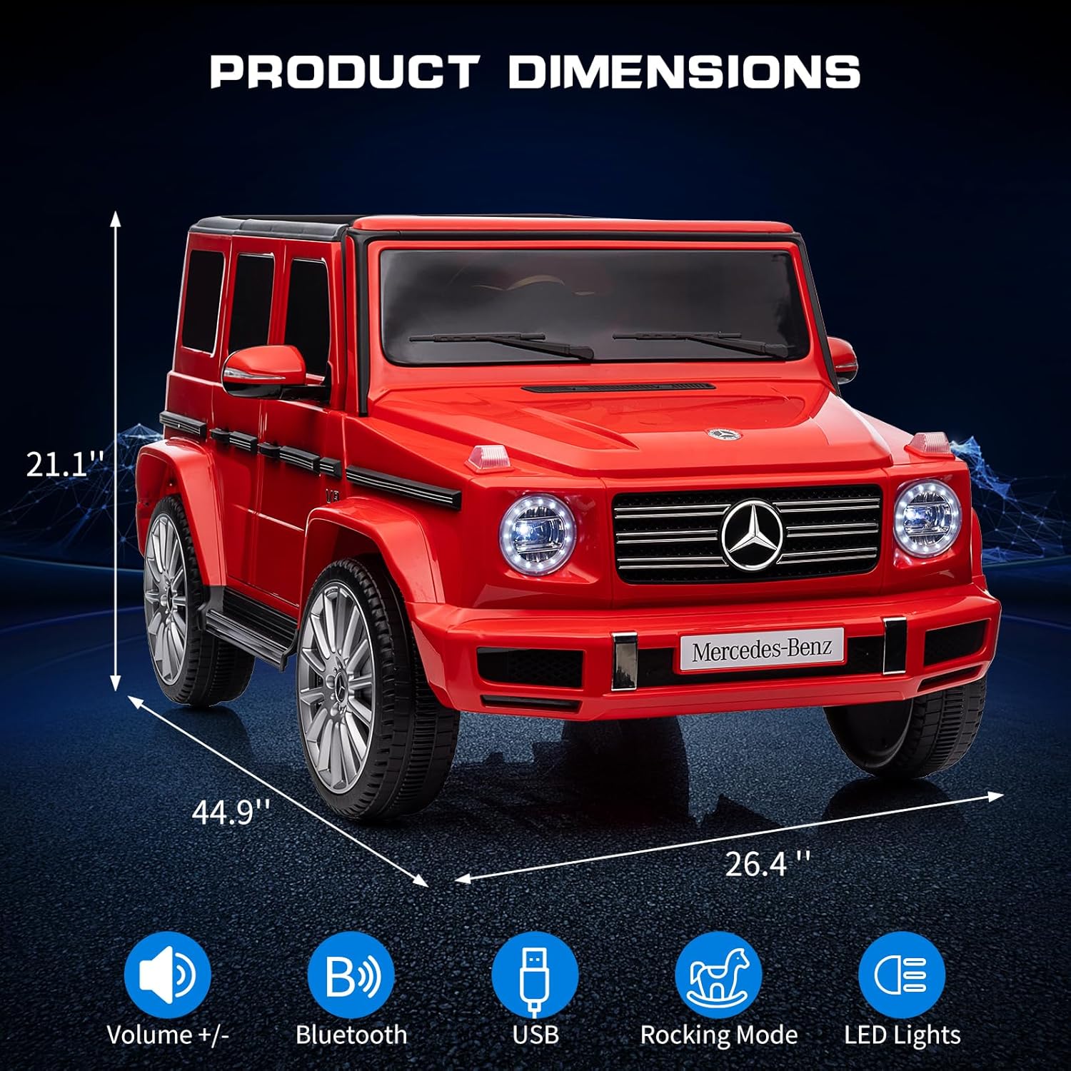 Vehículos eléctricos Mercedes-Benz G500 de 12 V con licencia y control remoto para padres, suspensión de 4 resortes, 3 velocidades, balanceo, luces