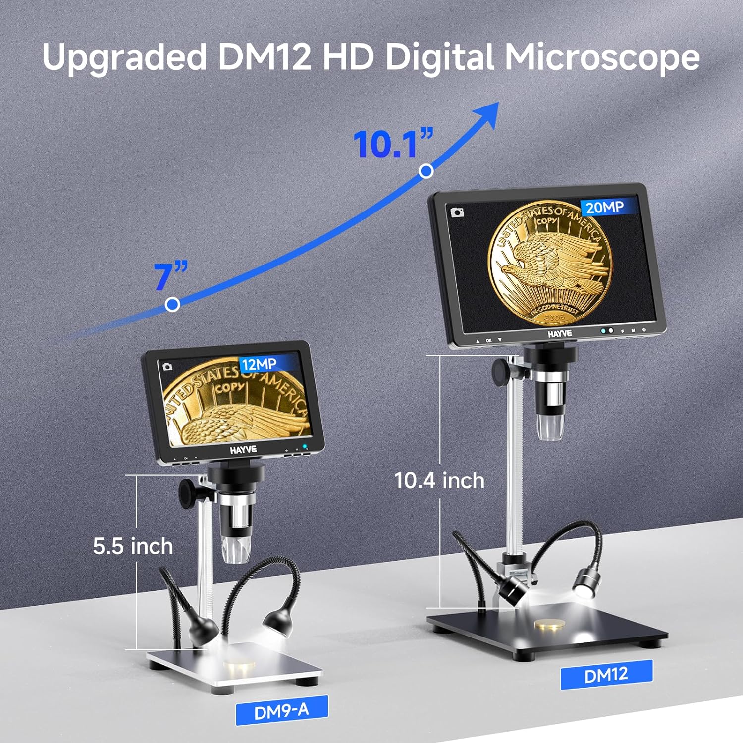 Hayve DM12 Microscopio digital HDMI de 10.1 pulgadas, microscopio de monedas 2000X con pantalla IPS, microscopio de soldadura de 20 MP para
