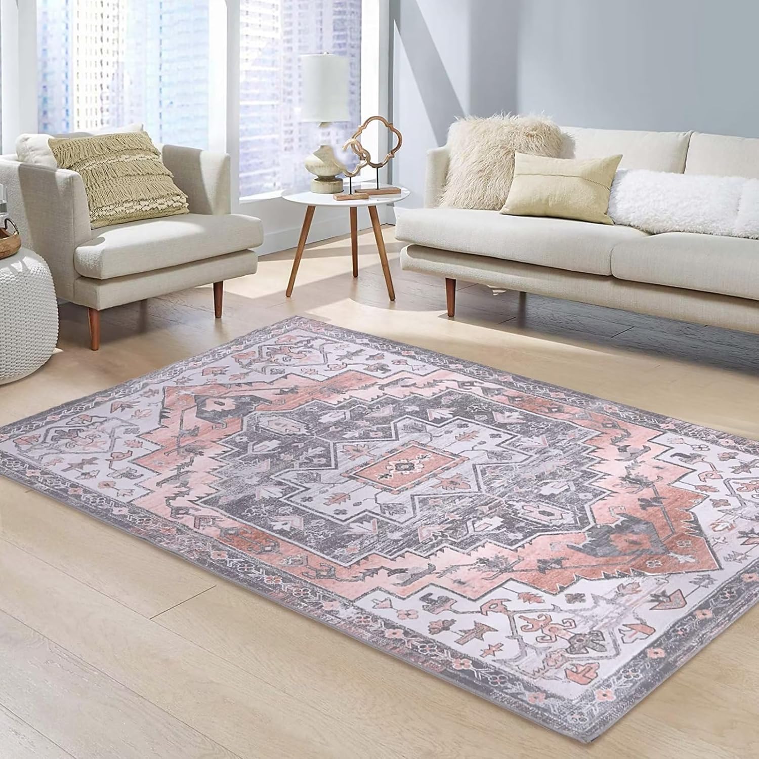 Alfombra bohemia grande de 9 x 12 pulgadas para sala de estar, espacio libre de menos de 100, parte trasera antideslizante, resistente a las