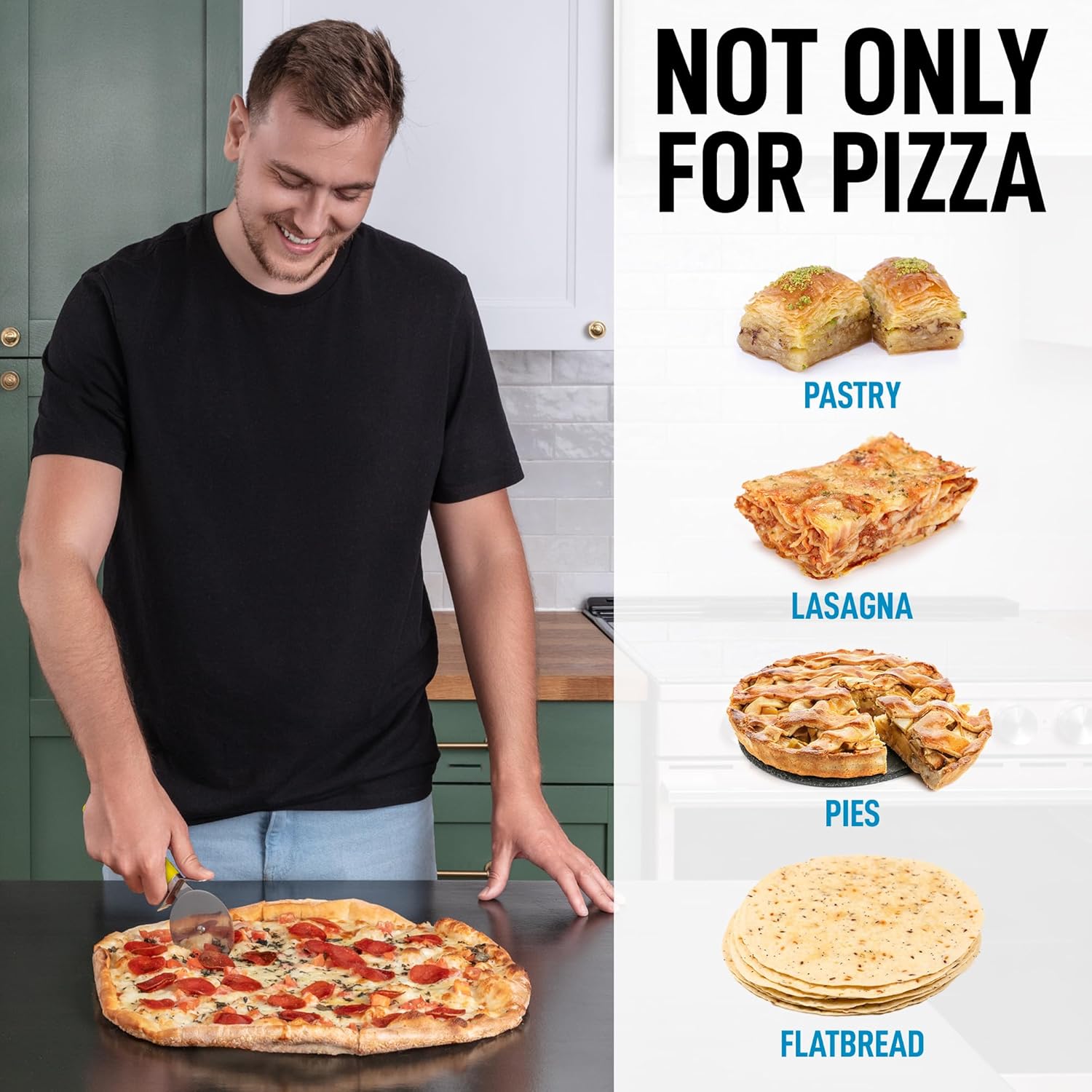 Zulay Kitchen Rueda grande para cortar pizza, cortador de pizza de acero inoxidable de alta calidad, rueda de pizza fácil de limpiar y cortar, mango