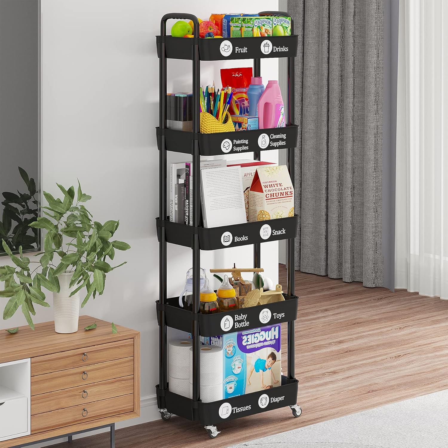 Carrito de almacenamiento, carrito multifuncional con ruedas para cocina, organizador de almacenamiento de cocina, carrito de estantería móvil con