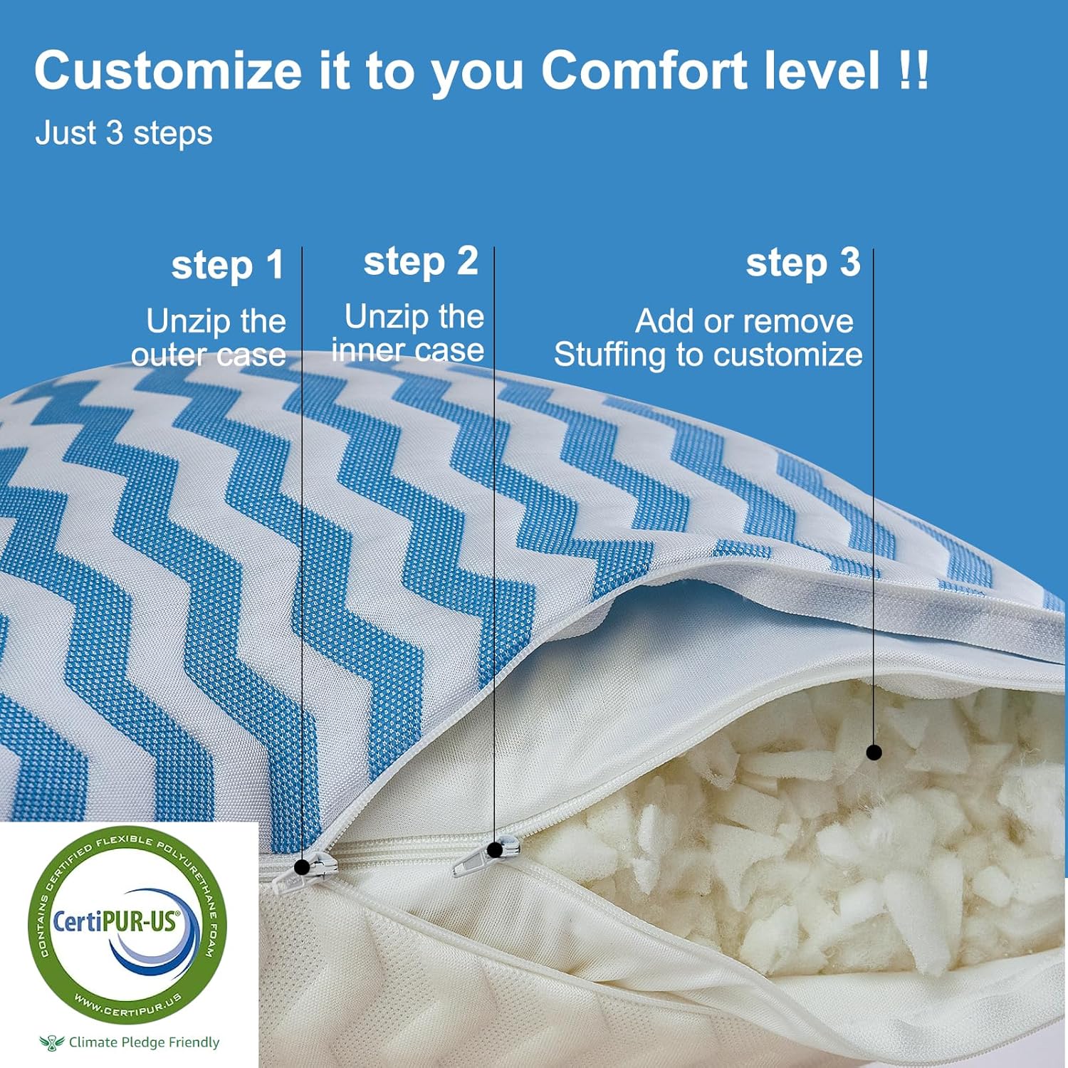 Almohadas de tamaño estándar  Almohada firme ajustable para dormir de espalda y de lado  Almohada de enfriamiento de espuma viscoelástica triturada
