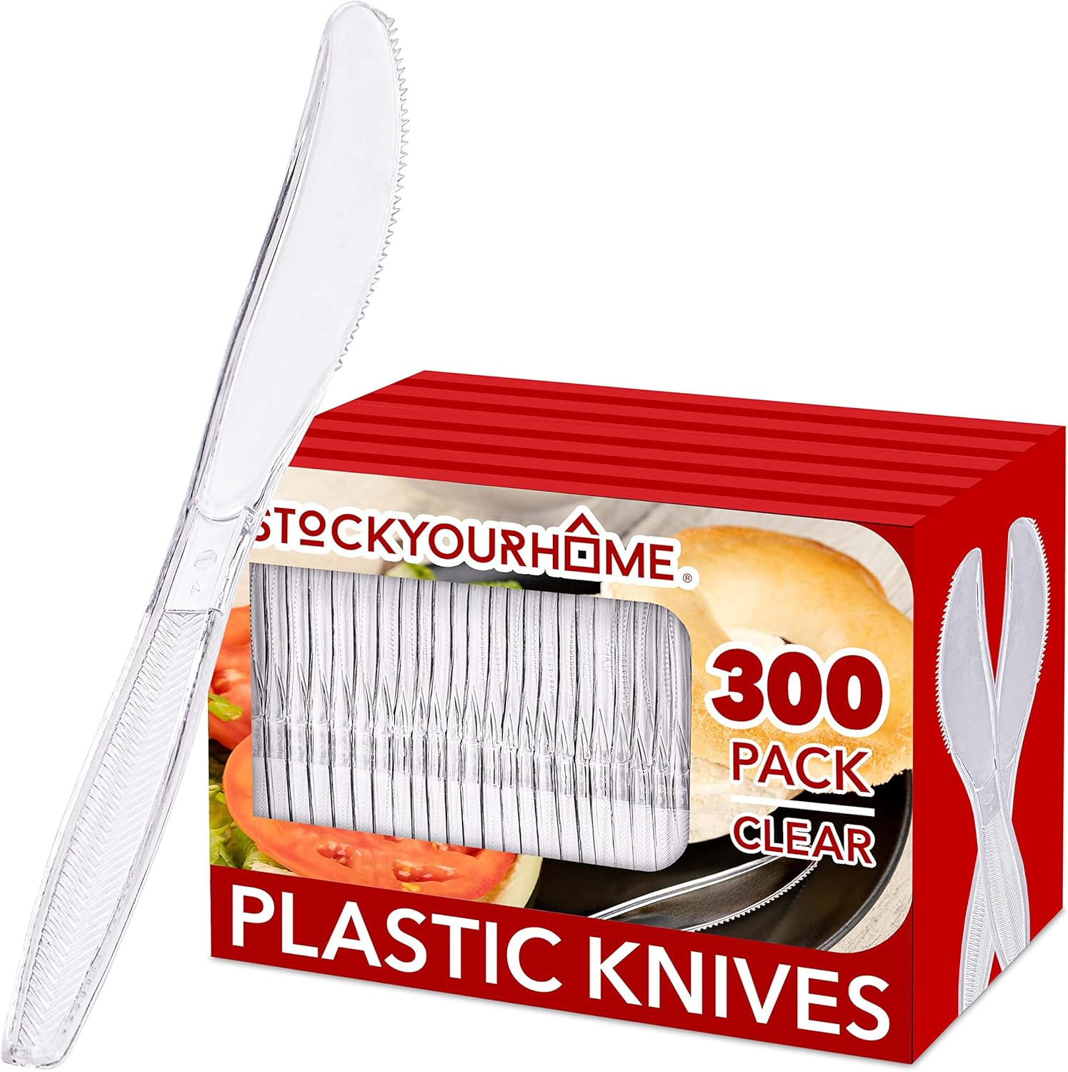 Stock Your Home Cuchillos de plástico transparente, cubiertos desechables resistentes a granel, cubiertos para fiestas, cuchillo pesado de alta