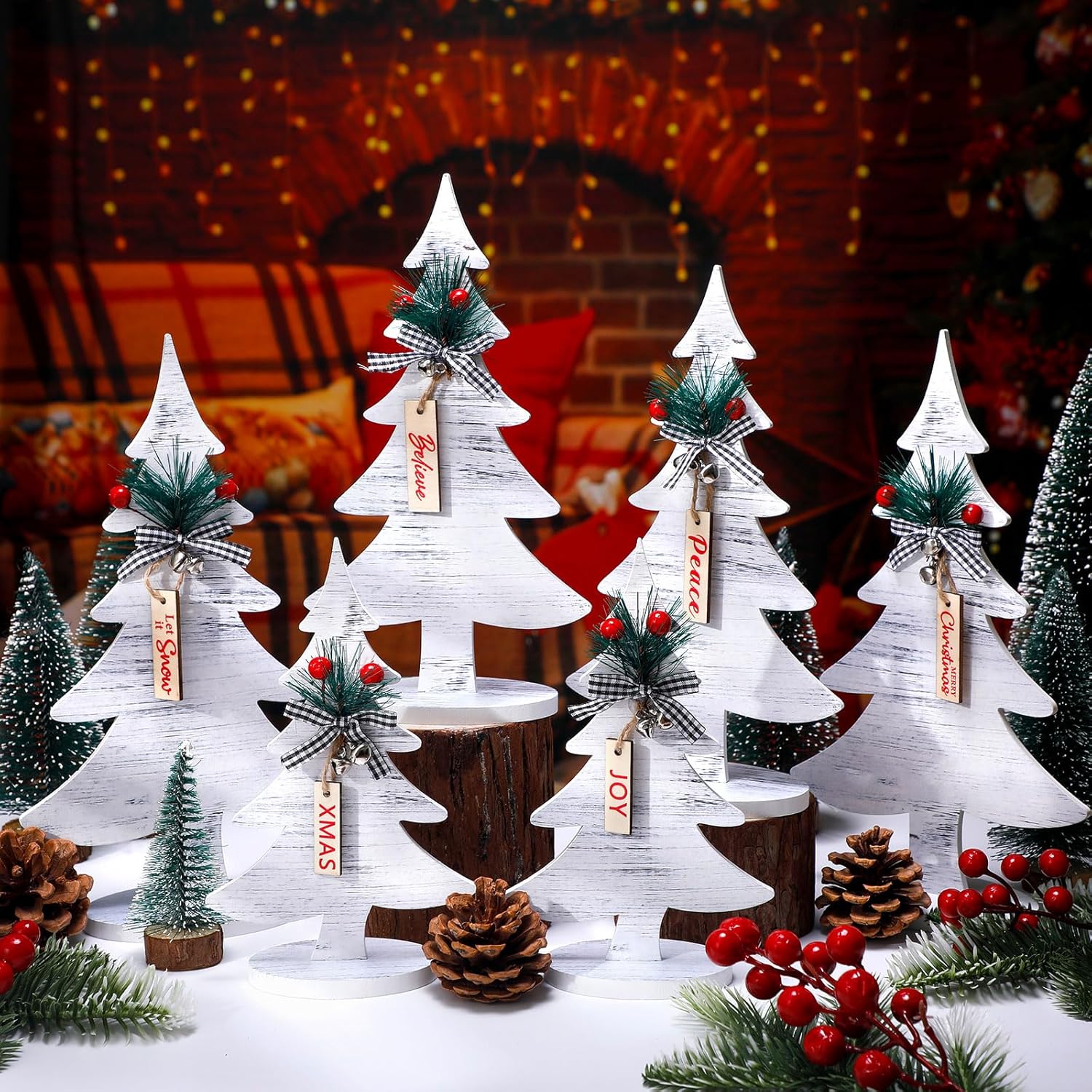 6 piezas de madera rústica para árbol de Navidad, decoración de casa de campo, árboles independientes, bandeja escalonada, decoración de mesa para
