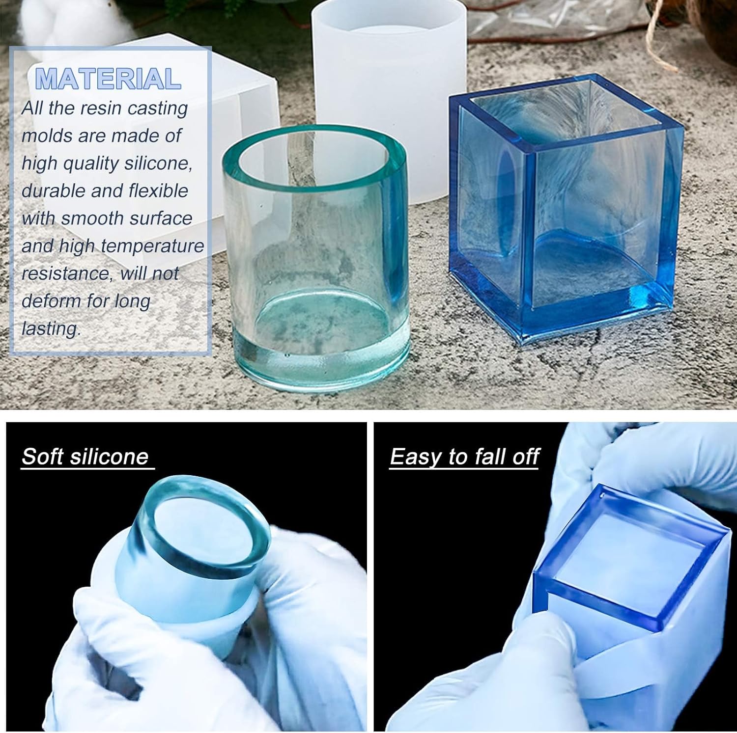 Molde de silicona para macetas, moldes de silicona para cubos y cilindros, organizador de brochas de maquillaje, molde de epoxi, moldes para