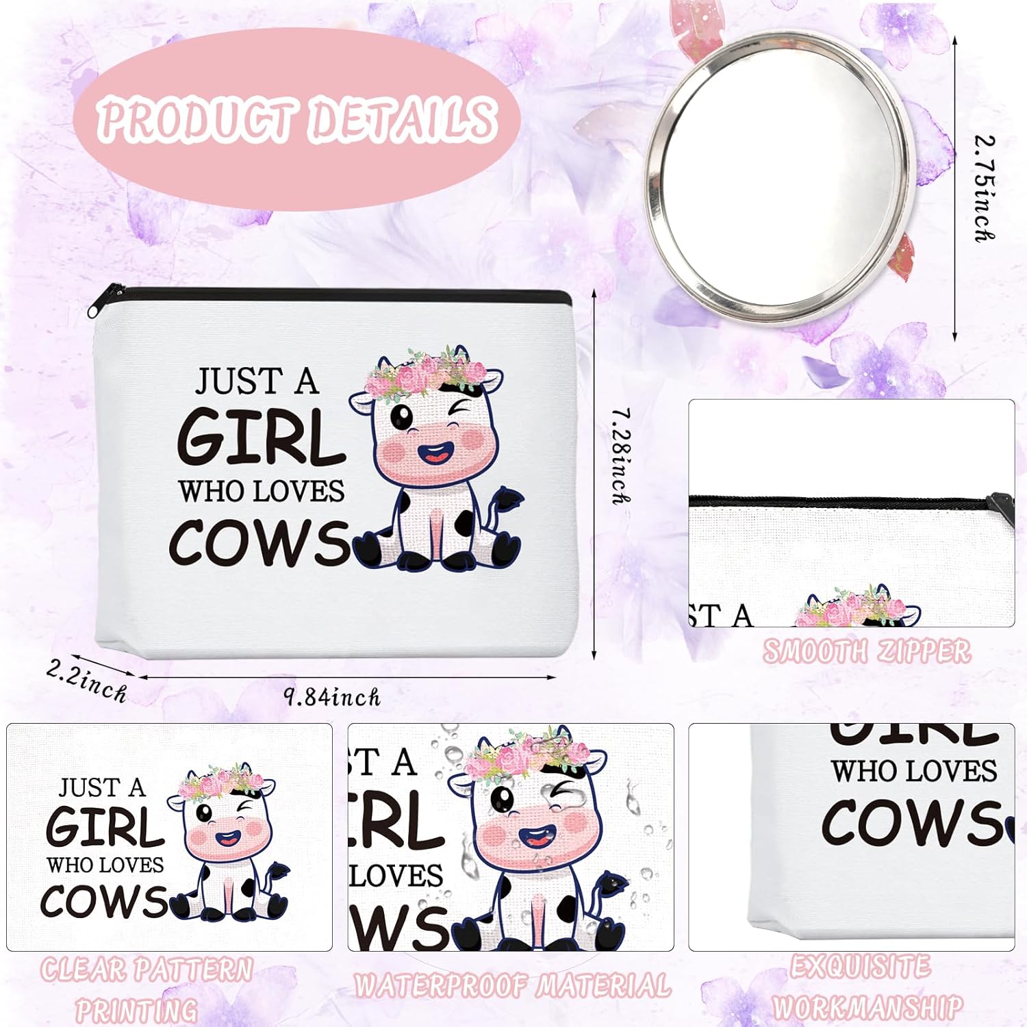 LUOHE Bolsas de cosméticos, Blanco, Set de regalos de vaca