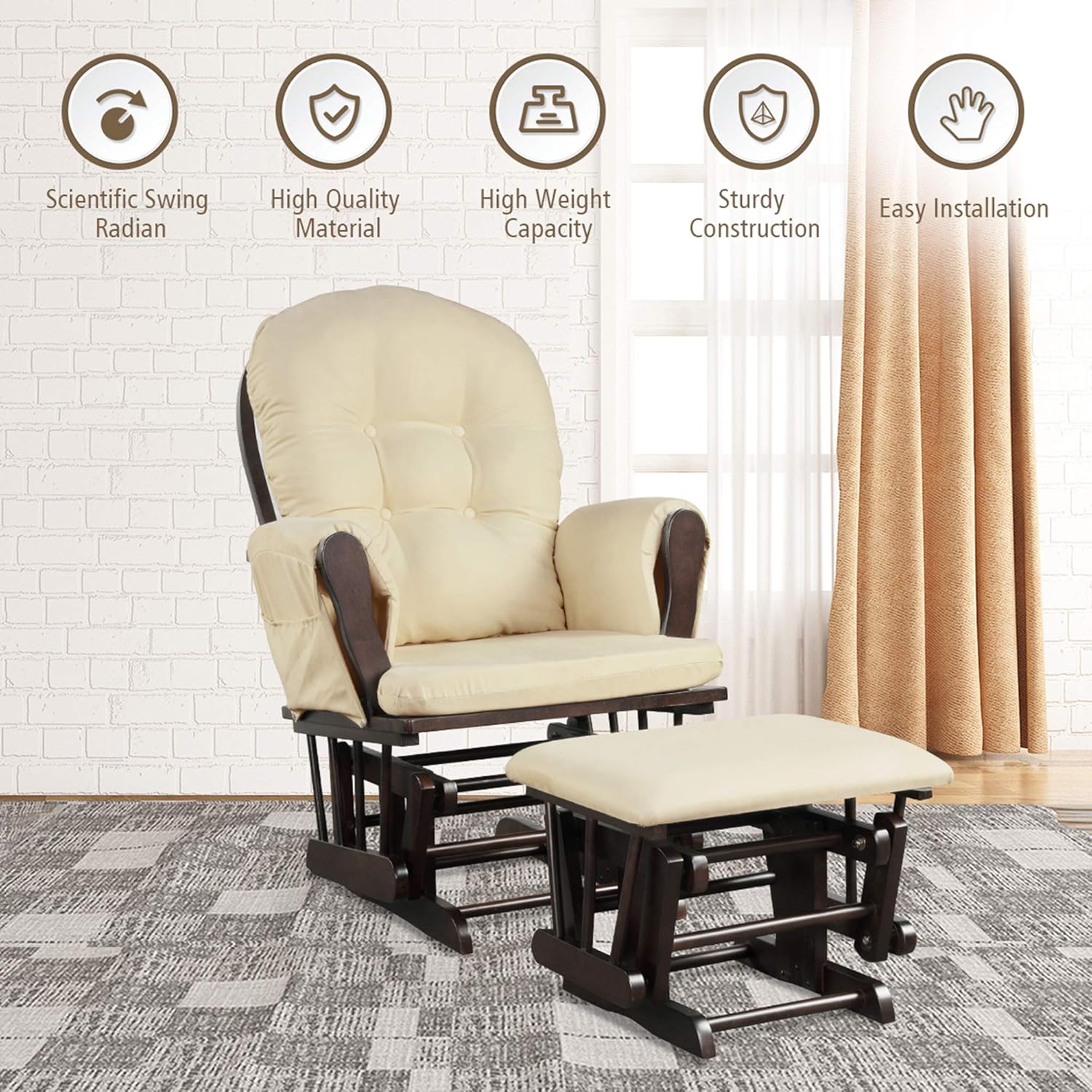 DORTALA Mecedora mecedora para bebé con otomana, planeador multiposición con tapizado lavable, movimiento mecedor suave, juego de deslizador de