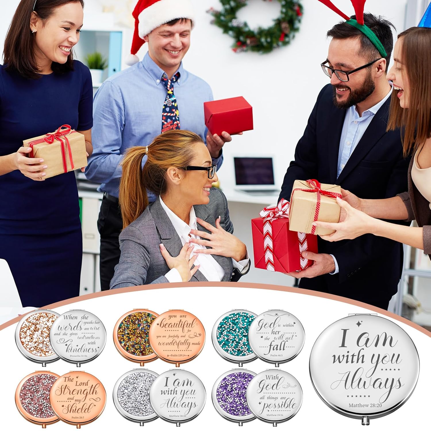 Thyle 12 piezas de regalos cristianos para mujeres, versículo de la Biblia, espejo compacto de maquillaje, espejos compactos inspiradores, regalos