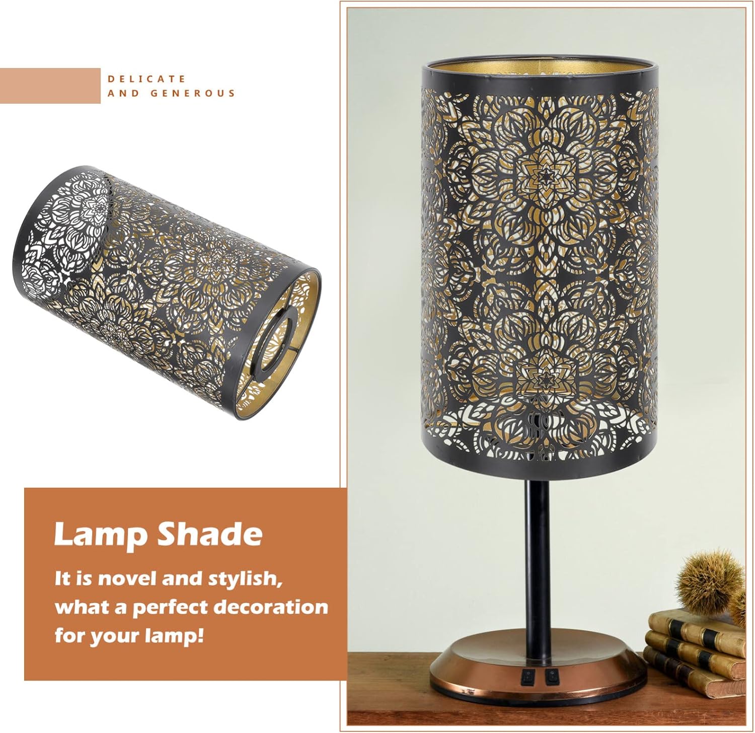 Housoutil Pantalla hueca de la lámpara de escritorio de la pantalla de la lámpara colgante de metal negro lámpara de malla de metal negro cubierta