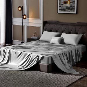 Sábanas de bambú de viscosa California King, juego de sábanas refrescantes suaves de lujo, juego de sábanas transpirables orgánicas California King, Sábanas de bambú de viscosa California King, juego de sábanas refrescantes suaves de lujo, juego de sábanas transpirables orgánicas California King,