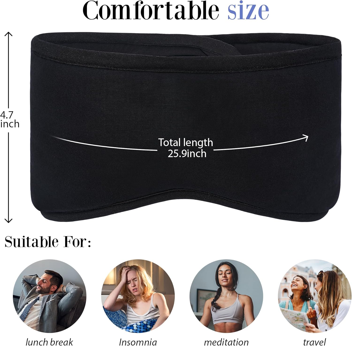 FRESHME Máscara de ojos negra para dormir con cubierta para las orejas  Bloquea la luz contorneada noche antifaz para dormir con cubierta para las