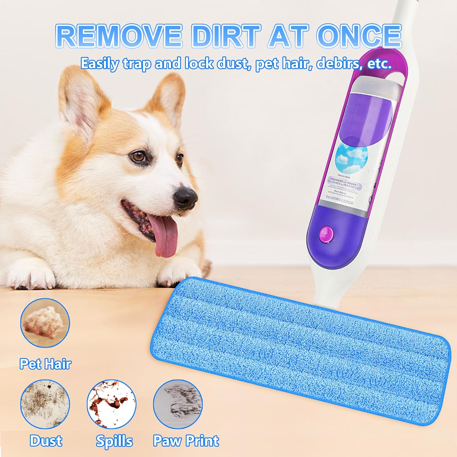 Almohadillas de repuesto para trapeador compatibles con Swiffer PowerMop, almohadillas de microfibra lavables y reutilizables de 15 pulgadas para