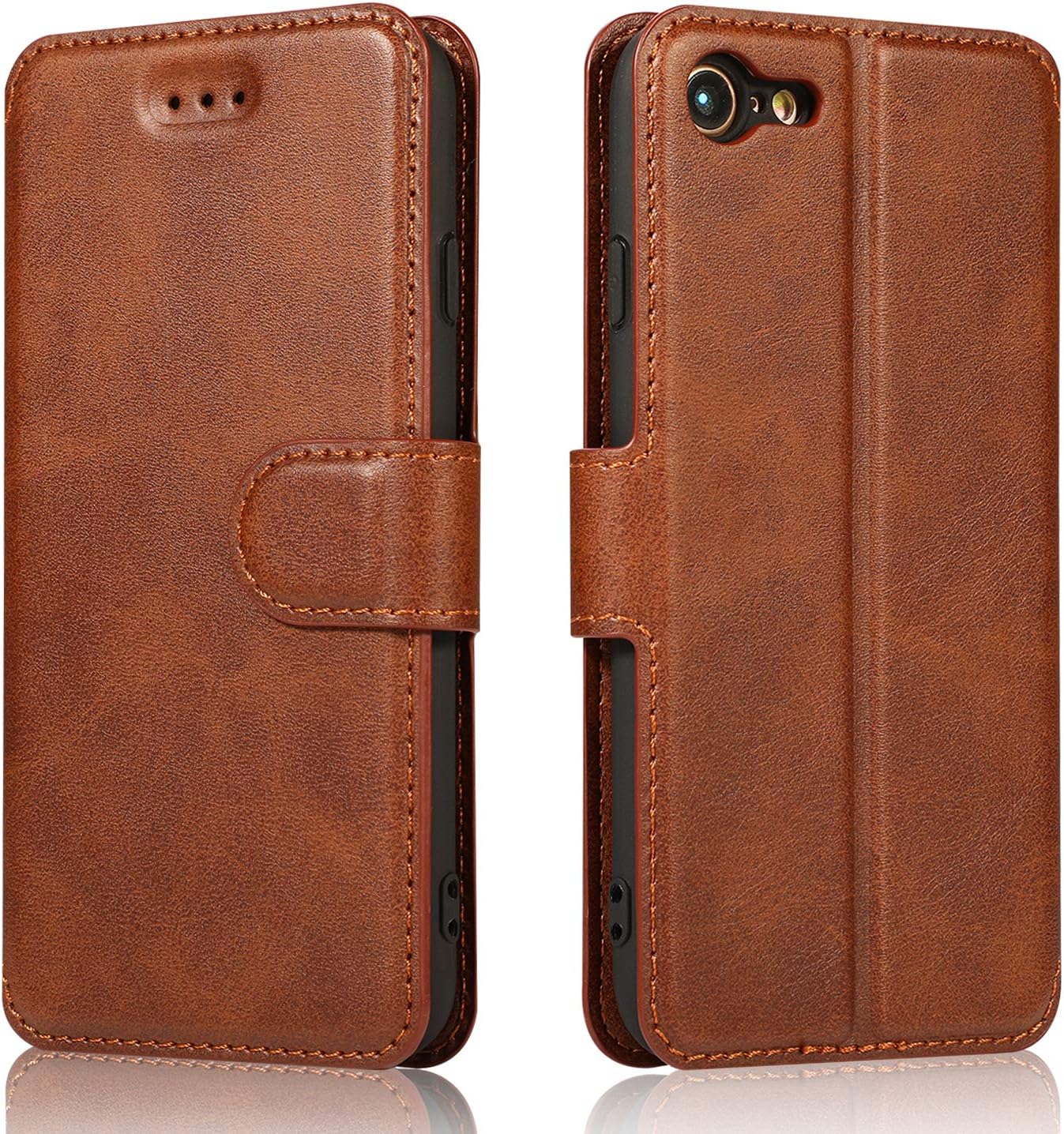 QLTYPRI Funda para iPhone SE 2022 5GSE 202087, Funda tipo cartera simple de cuero PU premium con ranuras para tarjetas, atril, cierre magnético,