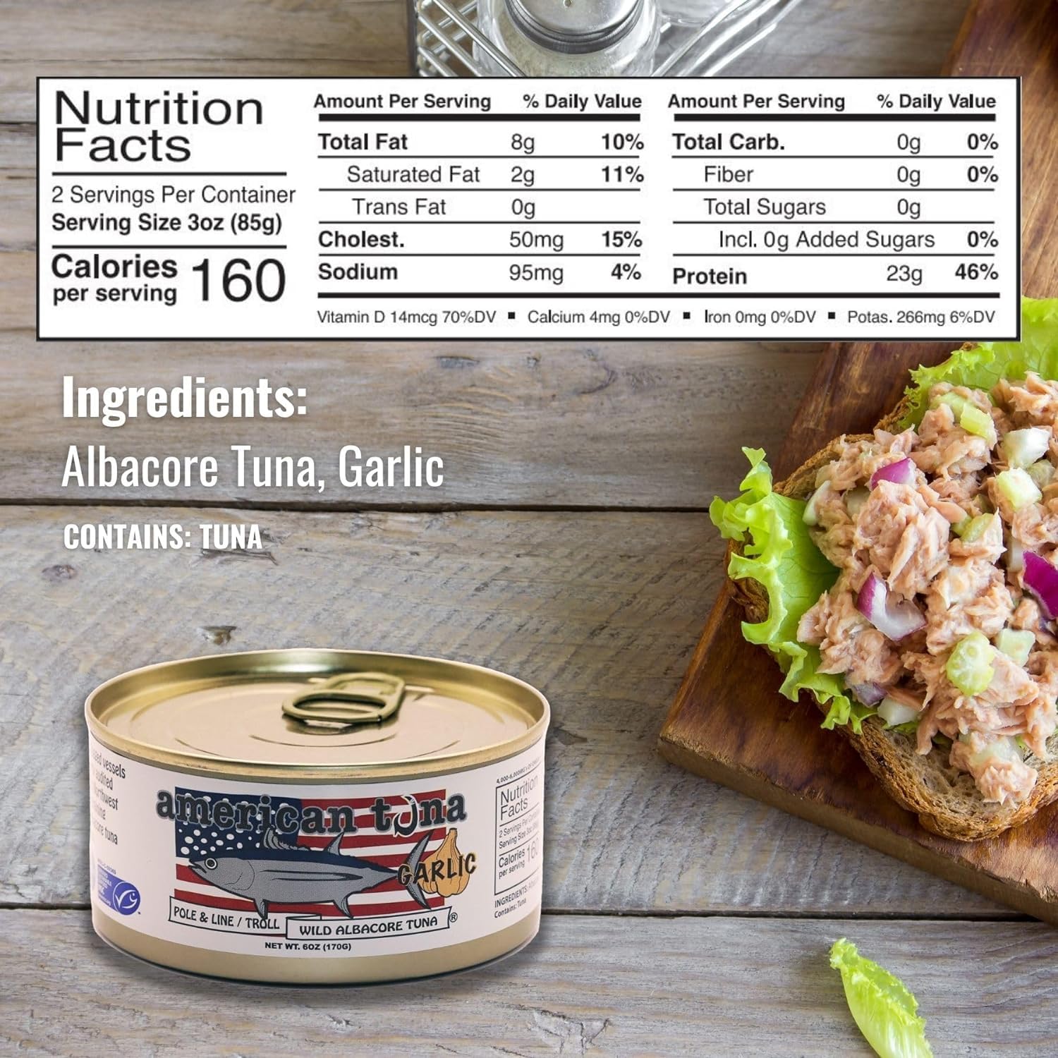 One by One Pole Caught Albacore Atún Variedad Pack de Atún Americano, Cocinado Una Vez, Sin Aditivos  Latas de 6 oz (2 cada una) de ajo, jalapeño,
