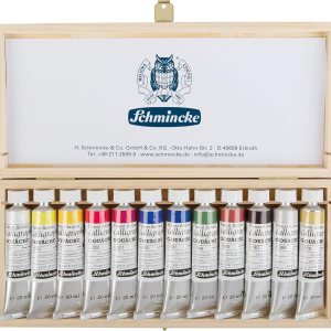 Schmincke – Caligrafía Gouache, tubos de 12 x 0,68 fl oz  0.7 fl oz, 72 028 097, 12 mejores colores de caligrafía en caja de madera, brillante, Schmincke – Caligrafía Gouache, tubos de 12 x 0,68 fl oz  0.7 fl oz, 72 028 097, 12 mejores colores de caligrafía en caja de madera, brillante,
