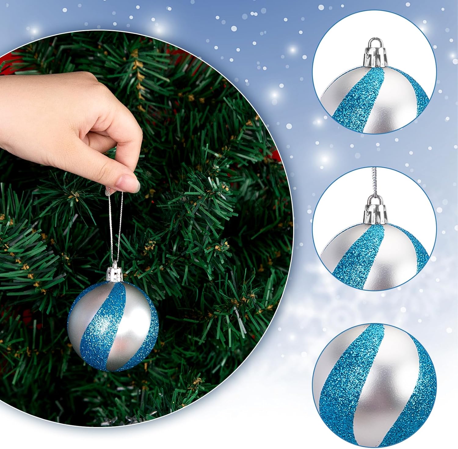 DomeStar 100 adornos de bolas de Navidad, adornos para árbol de Navidad, bolas inastillables con purpurina, copos de nieve para árbol de Navidad,