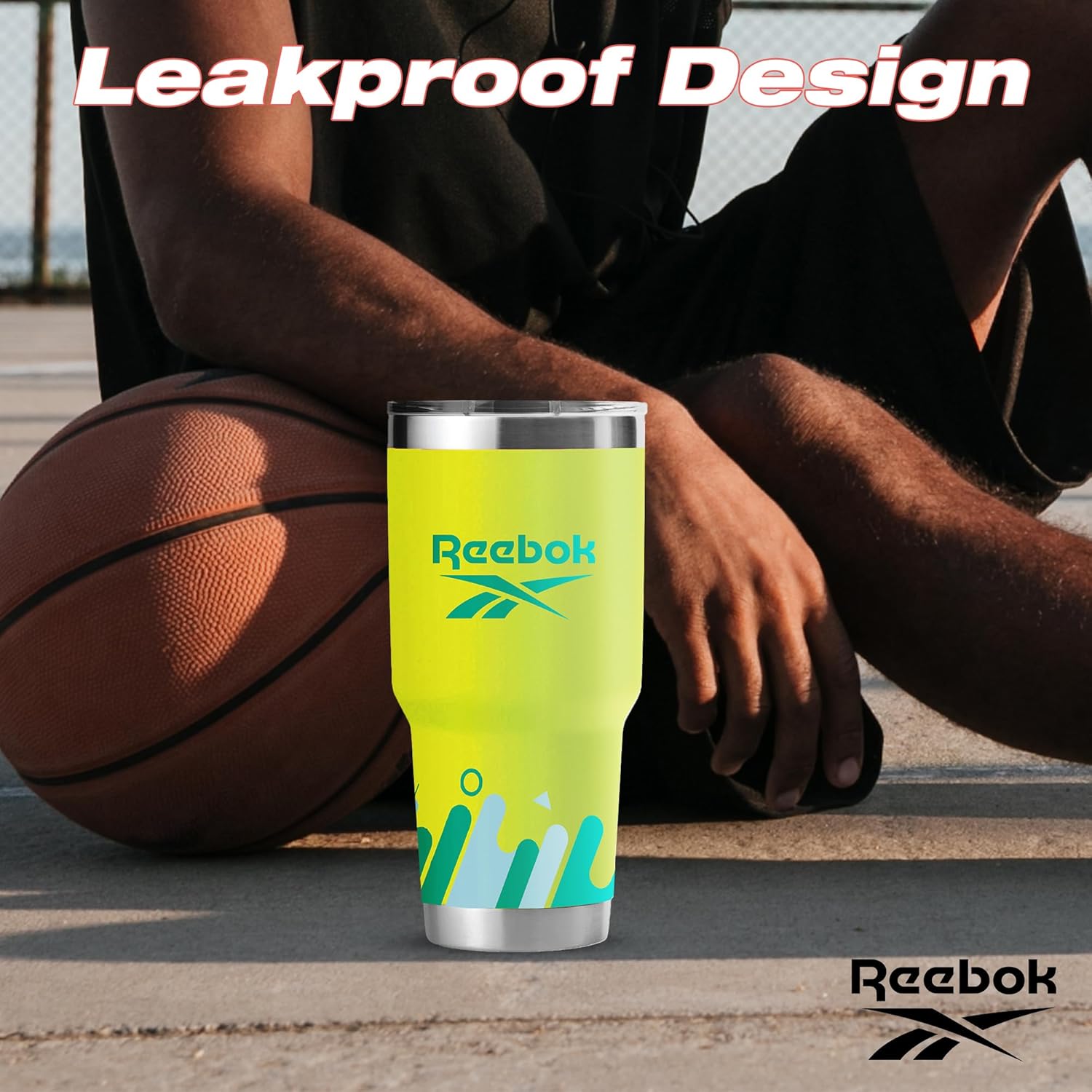 Reebok Lifestyle – Vaso de acero inoxidable a prueba de fugas, con doble pared aislada al vacío, taza de viaje con tapa y popote para bebidas