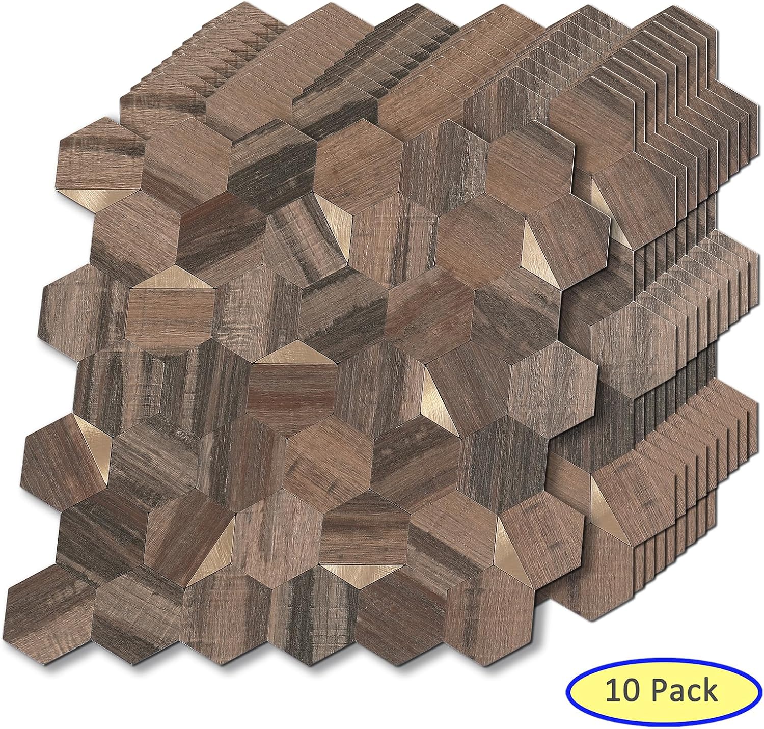 Tilingview 10 azulejos hexagonales para cocina, mosaico de metal de PVC autoadhesivo para cocina, baño, sala de estar, decoración del hogar (12 x 12