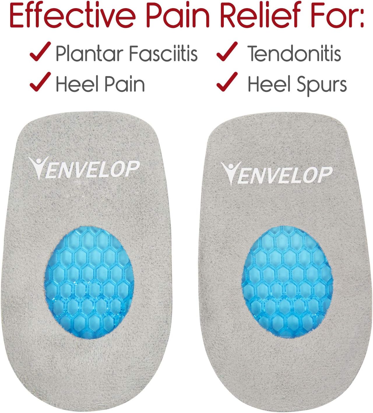 Copas de talón por Enwrap (par)  Cojines de talón de gel para espolón de talón y soporte de espolón óseo  Los insertos de gel para zapatos de