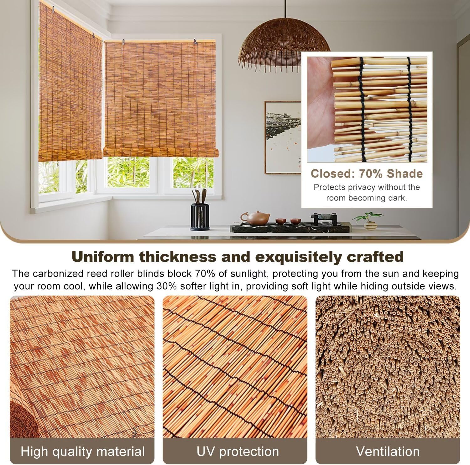 Persianas enrollables de caña para exteriores, enrollables de bambú retro, persianas enrollables opacas para porche, persianas enrollables romanas,