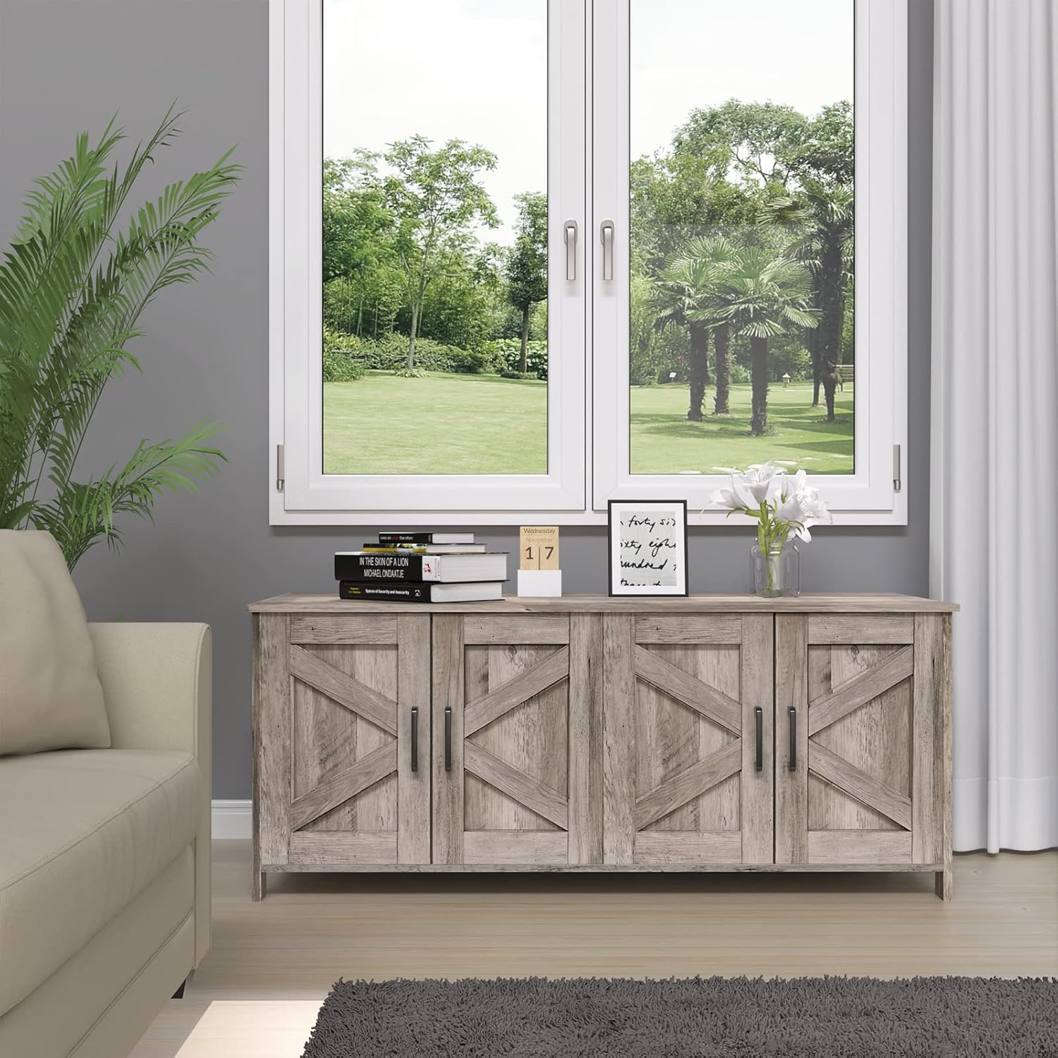 Caja de arena para gatos para 2 gatos, muebles ocultos con habitación doble, muebles de madera para baño, casa para gatos, 47.2 pulgadas de largo x