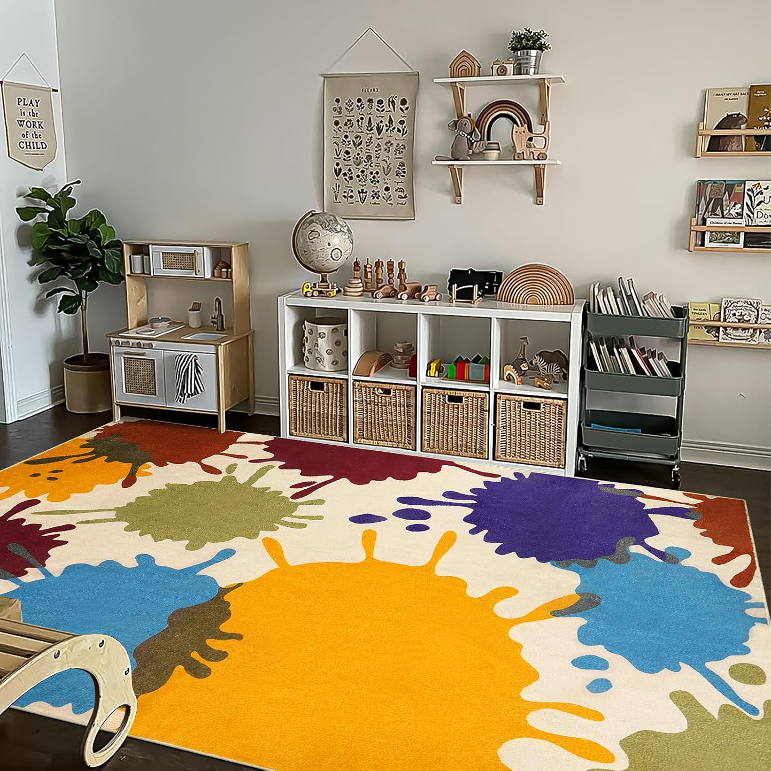 STARUIA Alfombra grande para sala de estar, alfombra de 8 x 10 pies, diseño arcoíris para niños, alfombra lavable para dormitorio, alfombra de tinta