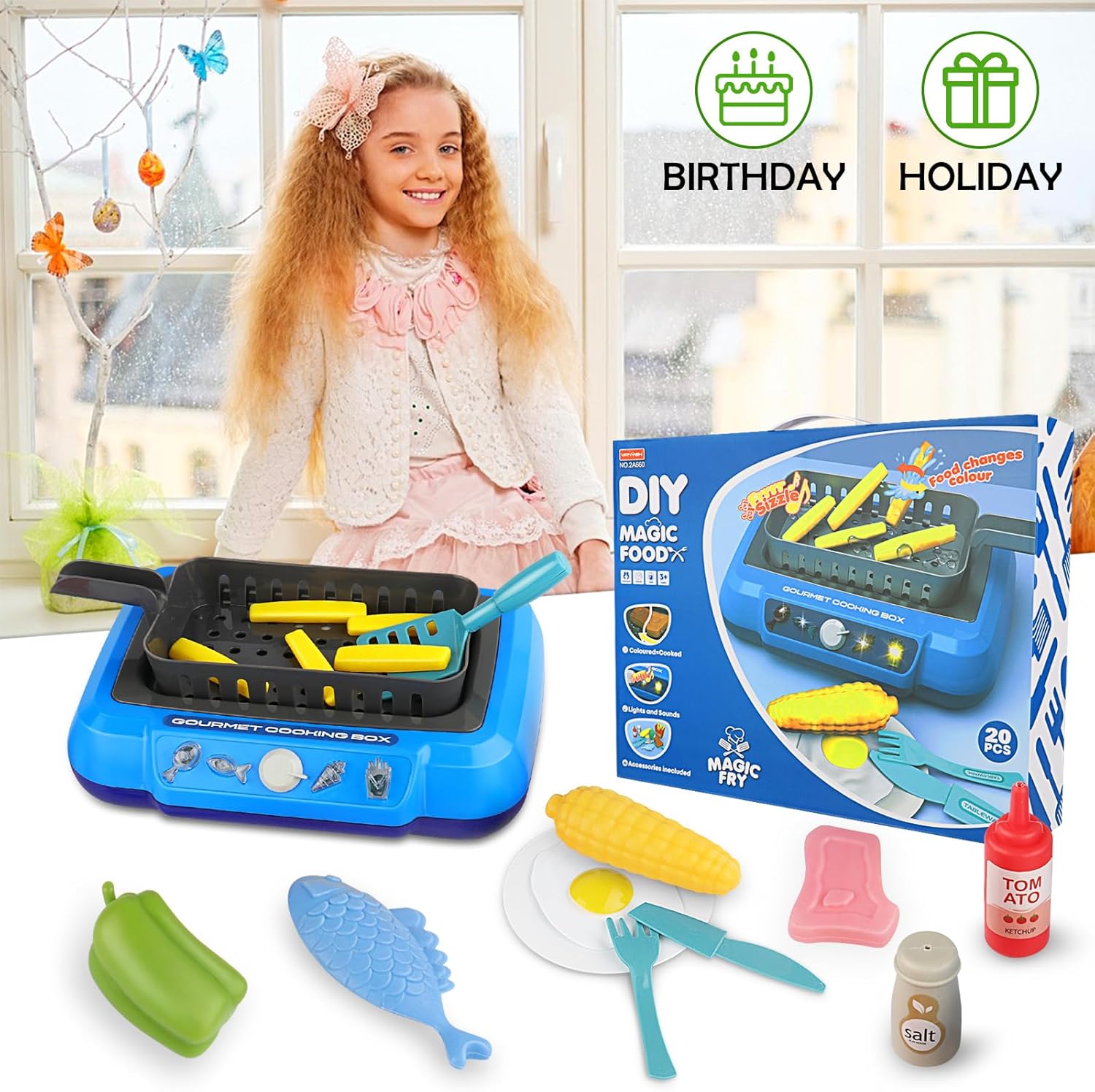 Comida de juego de simulación para niños con juguetes que cambian de color activados por agua, juego de cocina para niños, gran juguete de