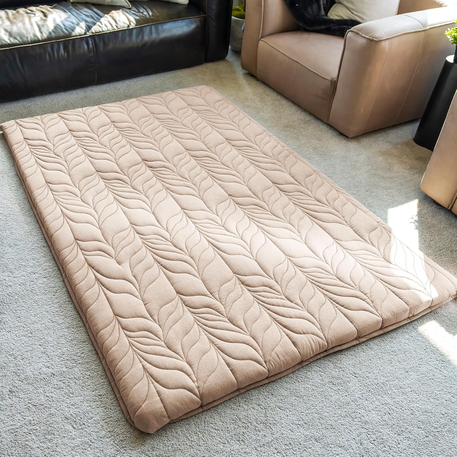 ZonLi Colchón japonés de suelo tipo futón, tamaño individual, tapete de tatami enrollable grueso con funda lavable 100% algodón, plegable y