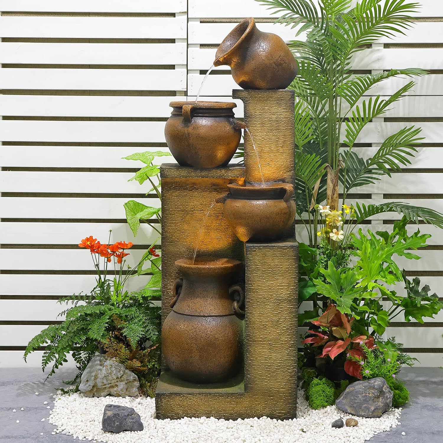 Fuente de agua de jardín al aire libre de 53 pulgadas de alto para jardín, patio, terraza, porche y decoración de arte del hogar, fuente grande en