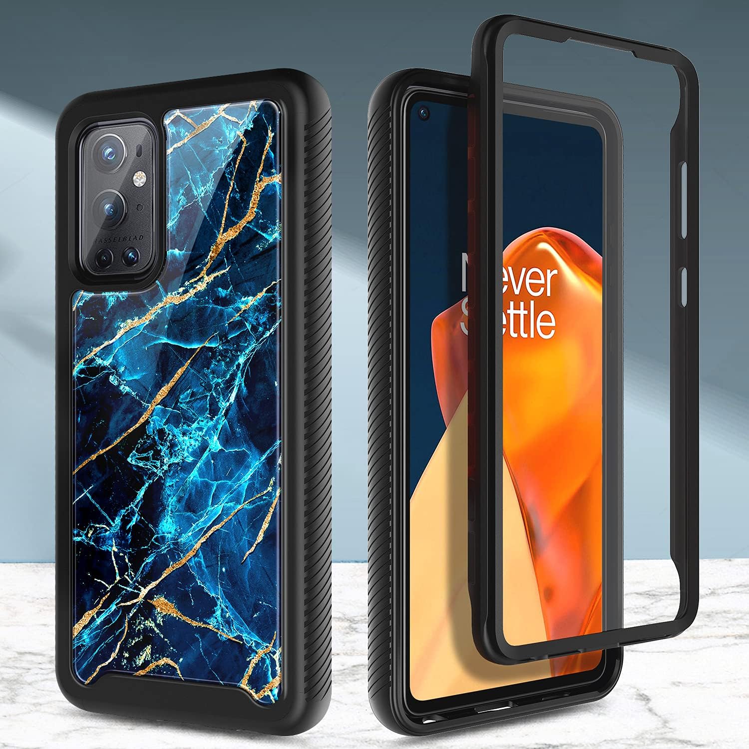NZND Funda compatible con OnePlus 9 Pro 5G (2021) con protector de pantalla (cobertura máxima, película de TPU flexible), protección de cuerpo
