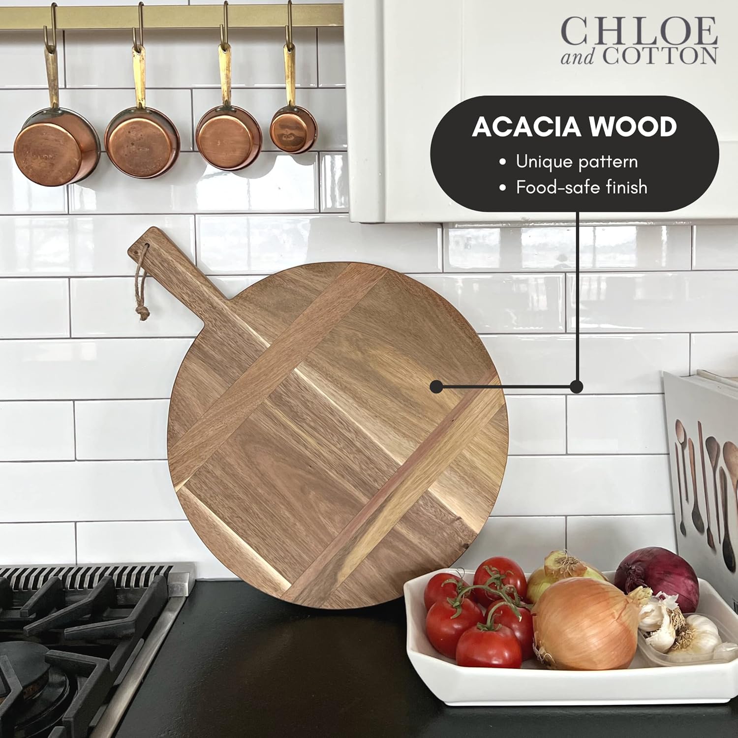 Chloe and Cotton Tabla de servir de madera de acacia de gran tamaño de 16 pulgadas de diámetro  Tabla grande para quesos  Tabla de embutidos para