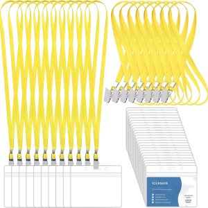 100 cordones para tarjetas de identificación y 100 soportes transparentes para etiquetas de nombre, cordón reutilizable con clip, soporte de 100 cordones para tarjetas de identificación y 100 soportes transparentes para etiquetas de nombre, cordón reutilizable con clip, soporte de