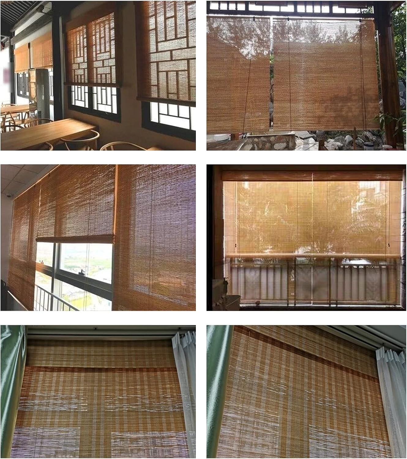 Persianas enrollables de bambú marrón carbonizado retro para ventanas, filtrantes de luz, cortinas enrollables de bambú, transpirables, cortinas