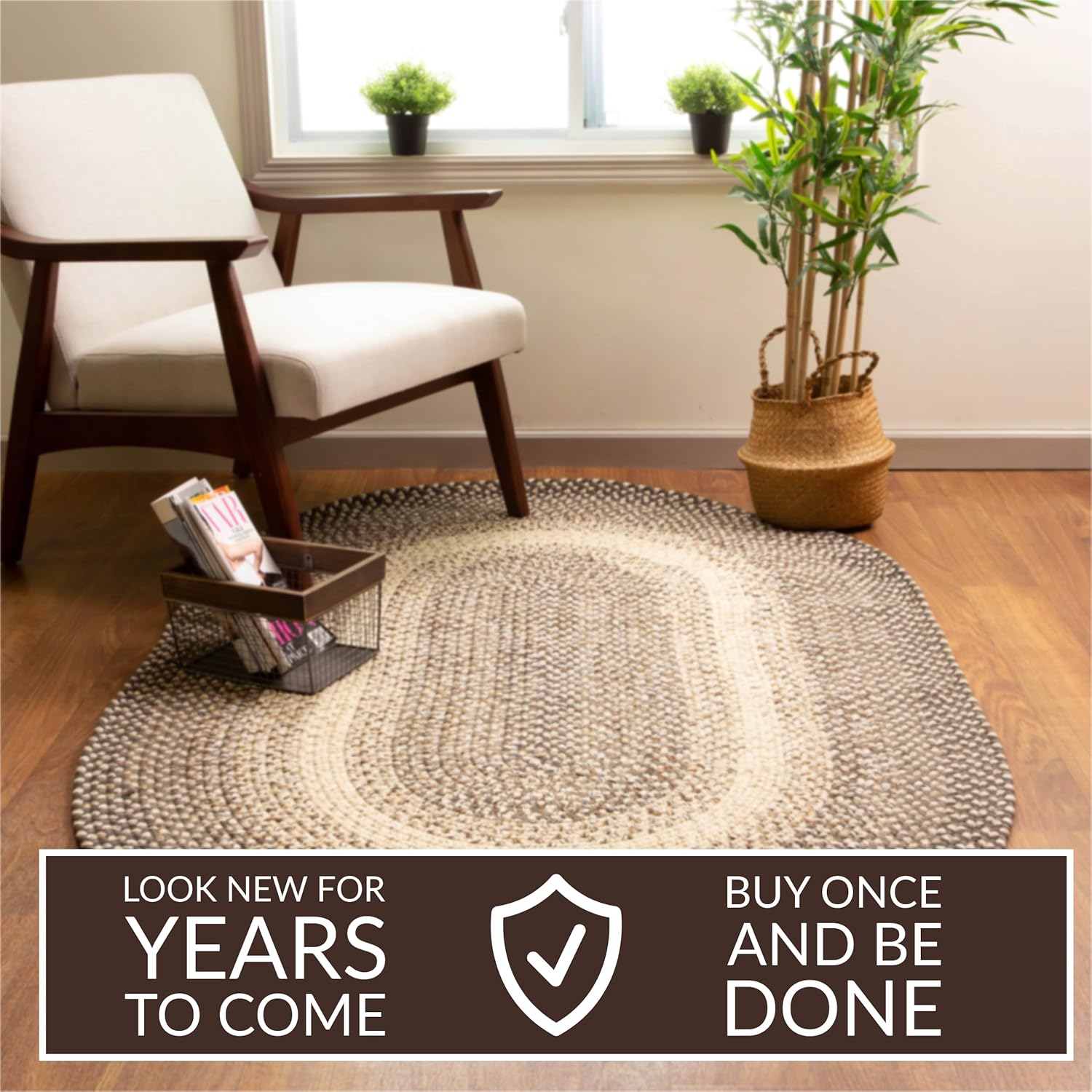 Super Area Rugs Braided Rugs – Alfombra rústica de 3 x 5 pies, alfombra trenzada Ridgewood para sala de estar, reversible, para interiores y