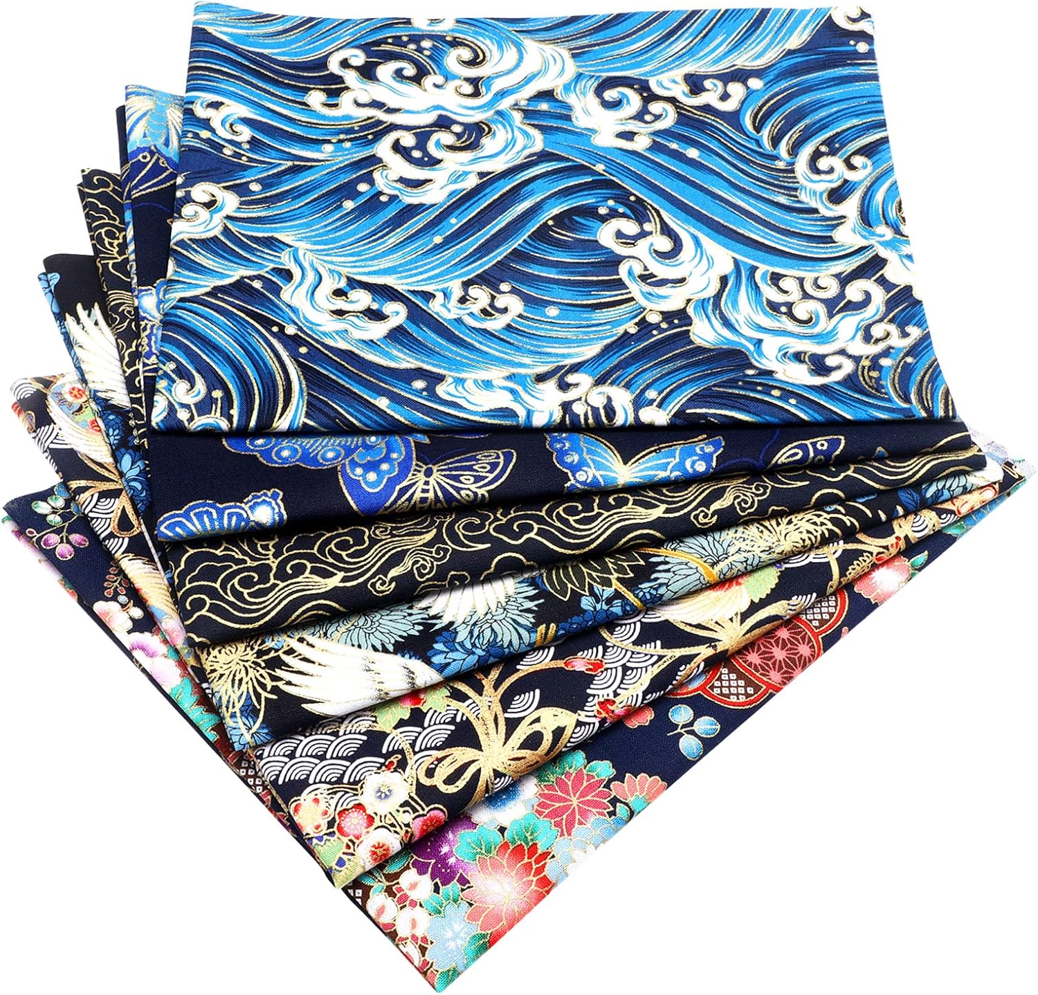 6 Pcs 20” x 16” Japanese Fat Quarters Quilting Fabric Bundles Japanese Printed Furoshiki Wrapping Cloth Squares Quilting Patchwork Fabric Colored