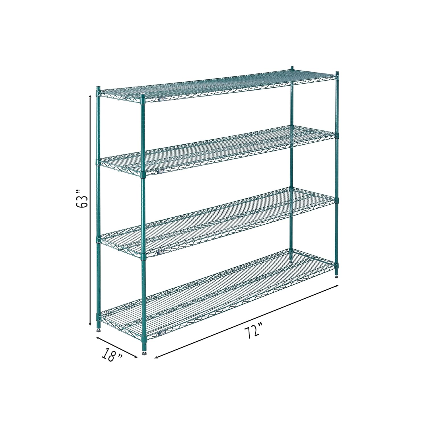 Nexel Estantería de alambre, epoxi verde, 72″ W X 18″ D X 63″ H