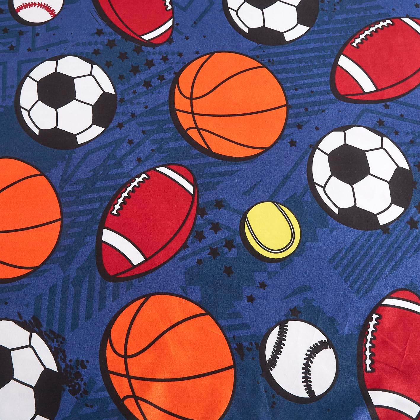 Chezmoi Collection Juego de 4 cortinas para ventana de pelotas deportivas para niñosadolescentes, azul marino, gris, naranja, blanco, estampado,