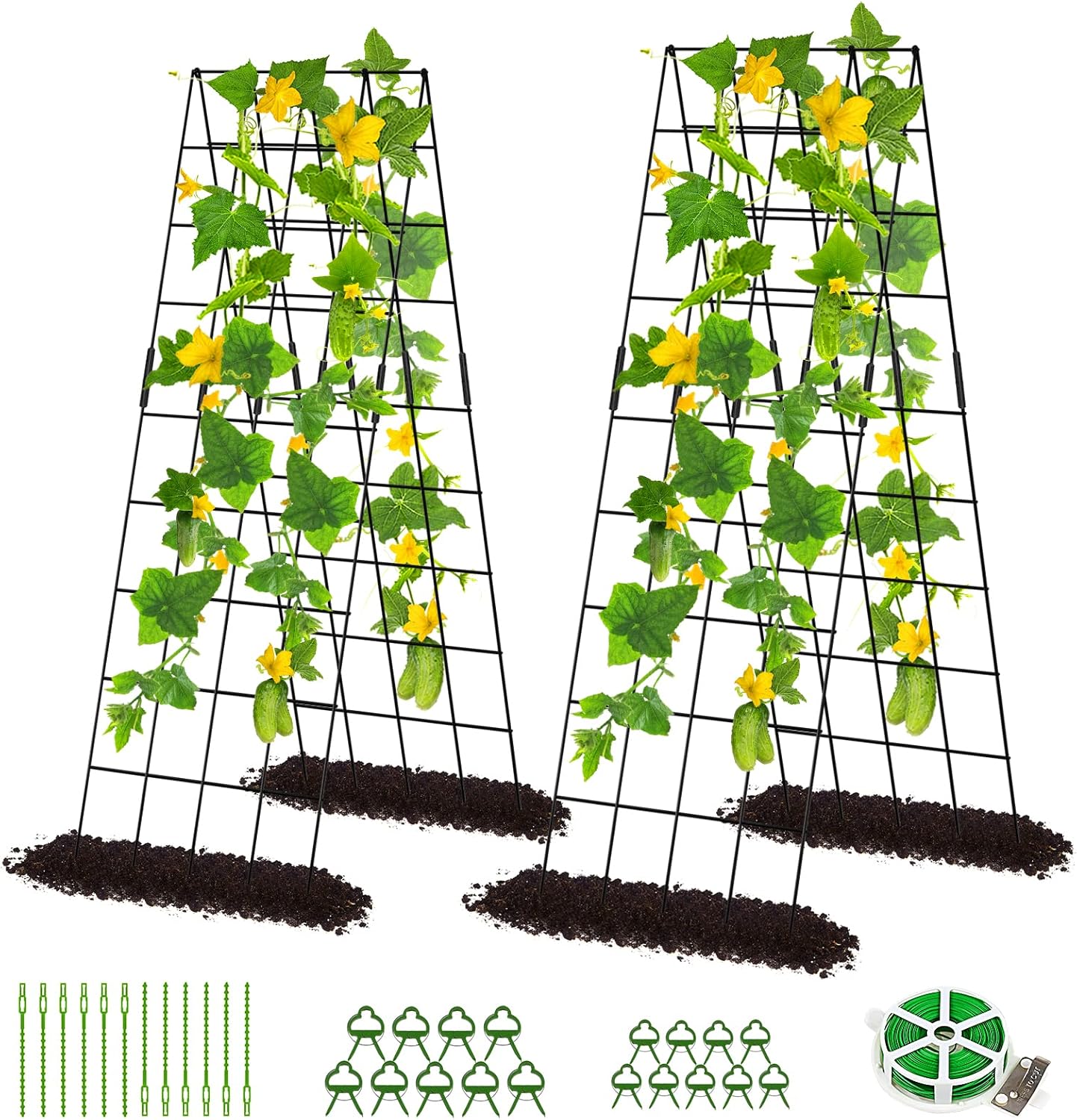 DoCred Enrejado de pepino, 59 pulgadas de alto, paquete de 2 enrejados plegables con marco A para plantas trepadoras elevadas, verduras, incluye