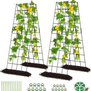 DoCred Enrejado de pepino, 59 pulgadas de alto, paquete de 2 enrejados plegables con marco A para plantas trepadoras elevadas, verduras, incluye DoCred Enrejado de pepino, 59 pulgadas de alto, paquete de 2 enrejados plegables con marco A para plantas trepadoras elevadas, verduras, incluye