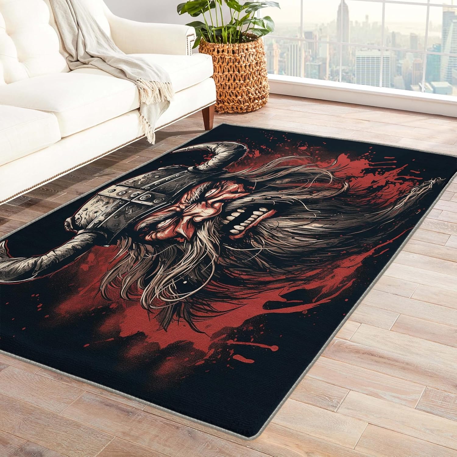 Viking Rug – Alfombra de 4 x 5 pies, alfombra de guerrero para dormitorio, sala de estar, lavable, antideslizante, suave, alfombra grande de pelo
