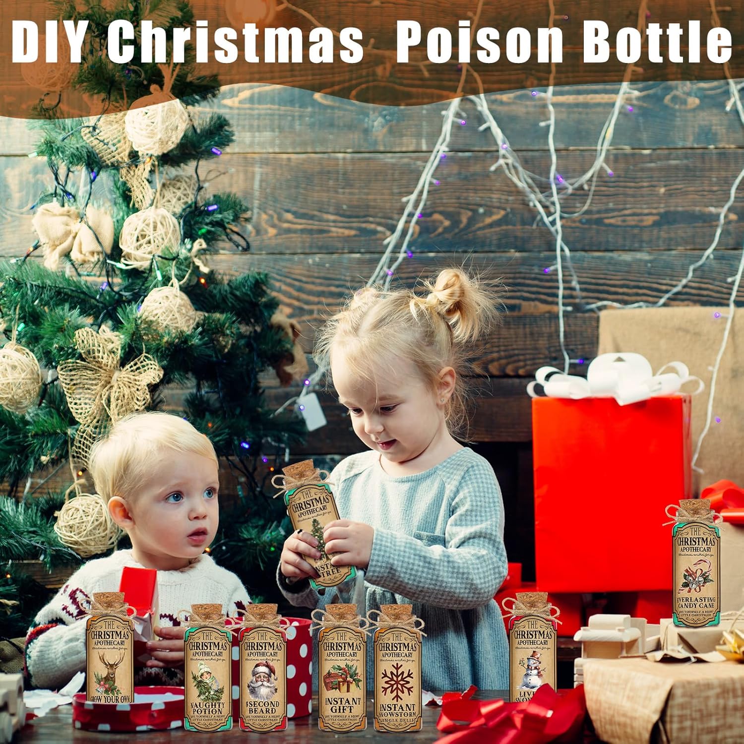 El juego de 49 botellas de poción de Navidad incluye 24 botellas de vidrio de 1 onza  1.0 fl oz con tapones de corcho, pequeños frascos de vidrio,